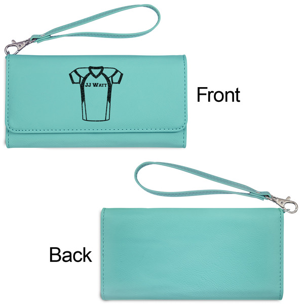 Football Jersey Ladies Wallets - Faux Leather - Teal - Front & Back View