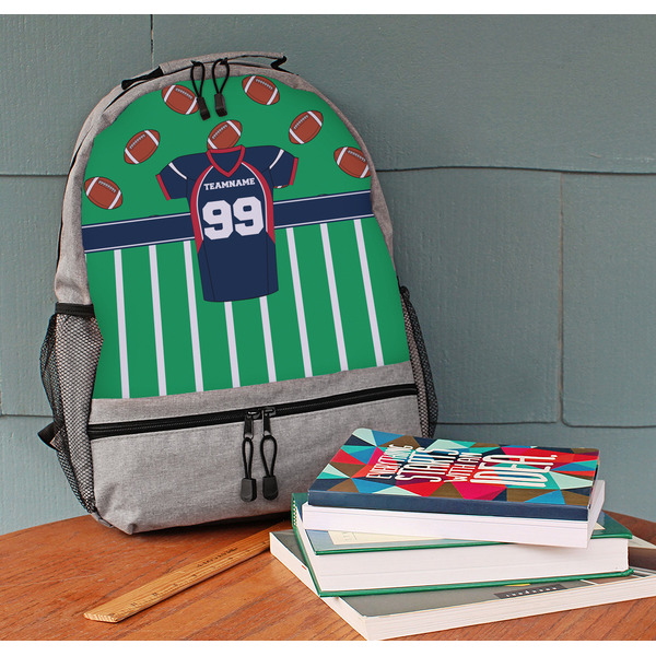 Football Jersey Large Backpack - Gray - On Desk
