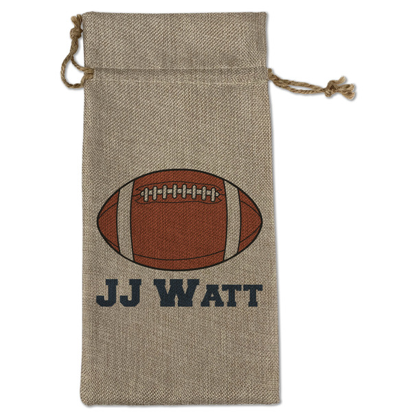 Custom Football Jersey Large Burlap Gift Bag - Front (Personalized)