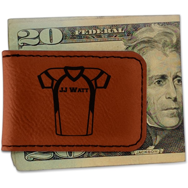Custom Football Jersey Leatherette Magnetic Money Clip - Double Sided (Personalized)