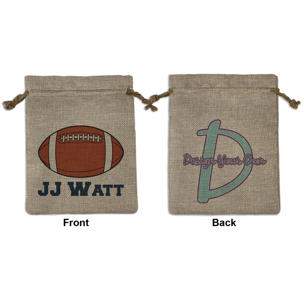 Custom Football Jersey Medium Burlap Gift Bag - Front & Back (Personalized)
