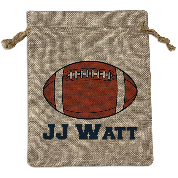 Custom Football Jersey Medium Burlap Gift Bag - Front (Personalized)