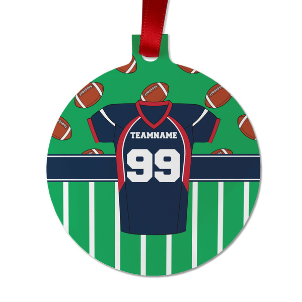Custom Football Jersey Metal Ball Ornament - Double Sided w/ Name and Number