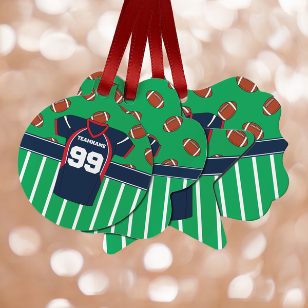 Custom Football Jersey Metal Ornaments - Double Sided w/ Name and Number
