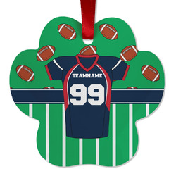 Football Jersey Metal Paw Ornament - Double Sided w/ Name and Number