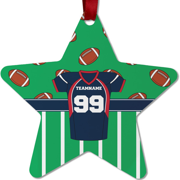 Custom Football Jersey Metal Star Ornament - Double Sided w/ Name and Number