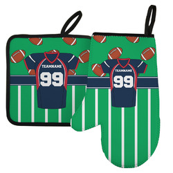 Football Jersey Left Oven Mitt & Pot Holder Set w/ Name and Number