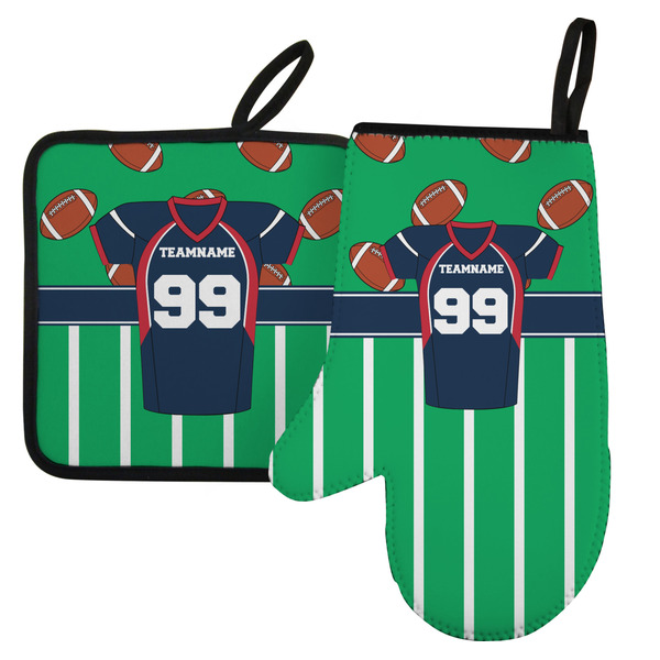 Custom Football Jersey Left Oven Mitt & Pot Holder Set w/ Name and Number