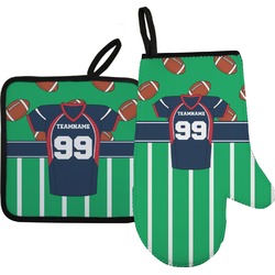 Football Jersey Oven Mitt & Pot Holder Set w/ Name and Number