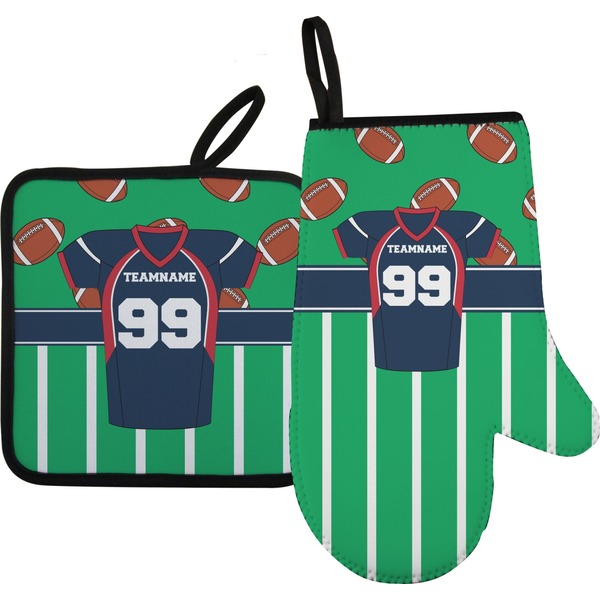 Custom Football Jersey Right Oven Mitt & Pot Holder Set w/ Name and Number