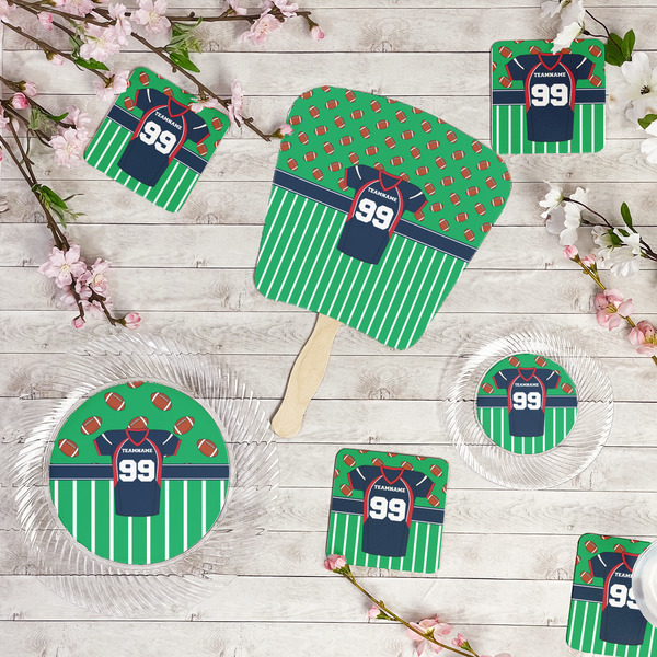 Football Jersey Party Supplies Combination Image - All items - Plates, Coasters, Fans