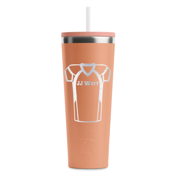Custom Football Jersey RTIC Everyday Tumbler with Straw - 28oz - Peach - Single-Sided (Personalized)