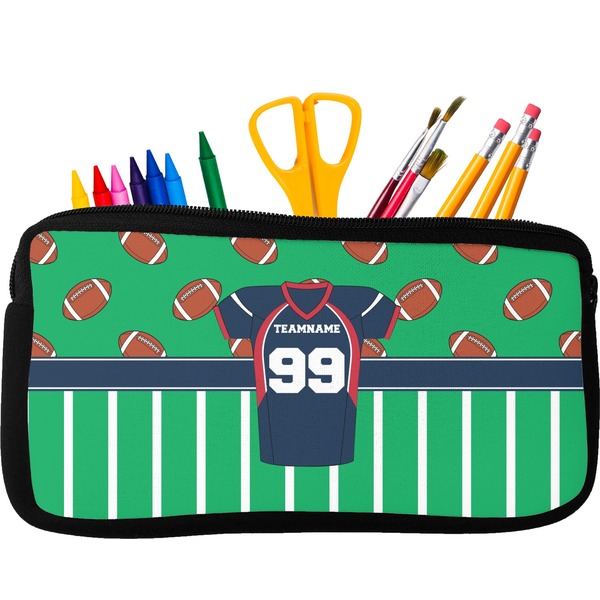 Custom Football Jersey Neoprene Pencil Case - Small w/ Name and Number