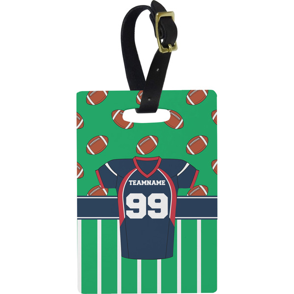 Custom Football Jersey Plastic Luggage Tag - Rectangular w/ Name and Number