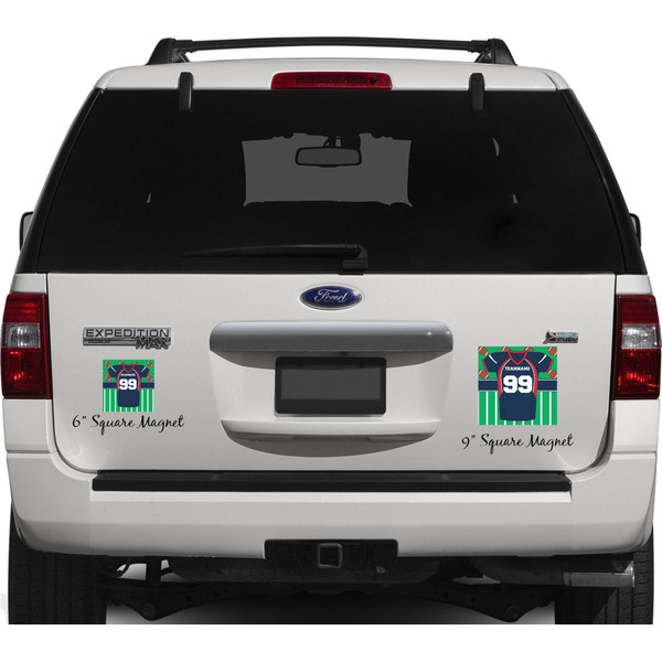 Football Jersey Personalized Square Car Magnets on Ford Explorer