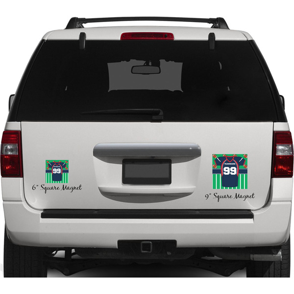 Football Jersey Personalized Square Car Magnets on Ford Explorer