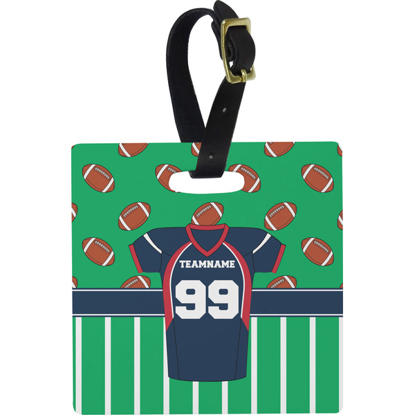 Custom Football Jersey Plastic Luggage Tag - Square w/ Name and Number