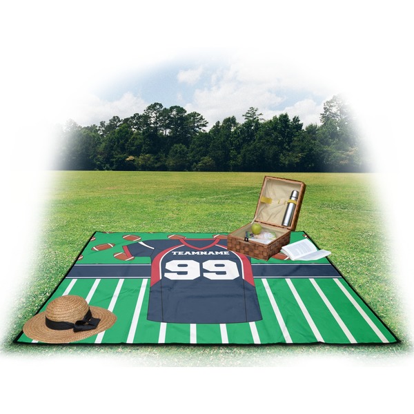 Football Jersey Picnic Blanket - with Basket Hat and Book - in Use
