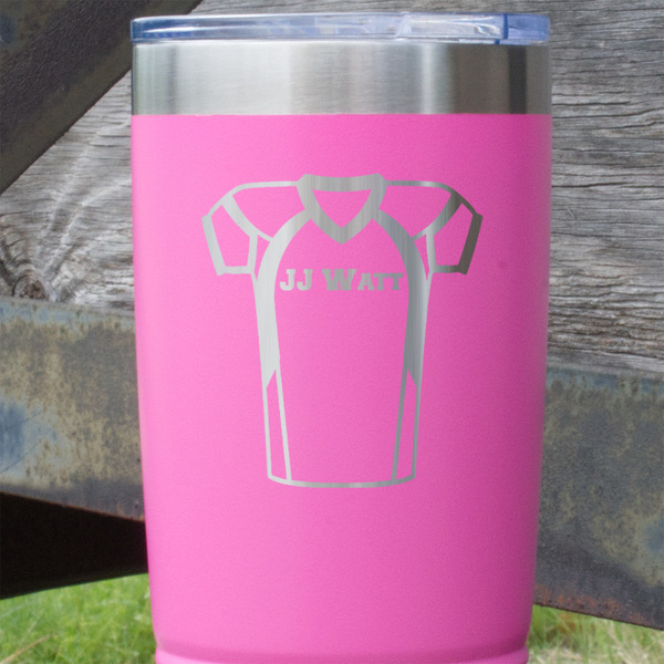 Football Jersey Pink Polar Camel Tumbler - 20oz - Close Up