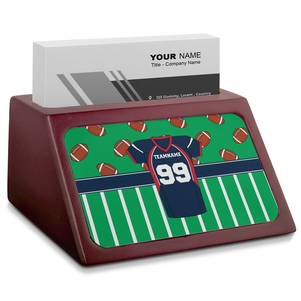 Custom Football Jersey Red Mahogany Business Card Holder (Personalized)