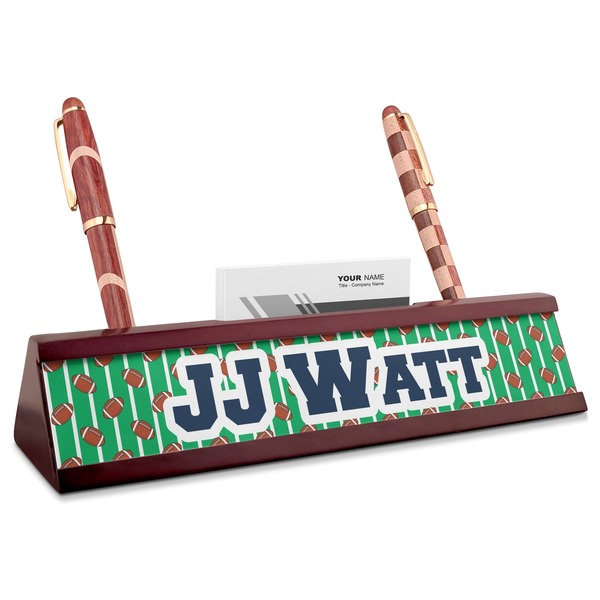 Custom Football Jersey Red Mahogany Nameplate with Business Card Holder (Personalized)