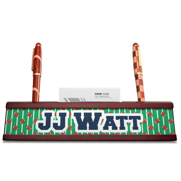 Football Jersey Red Mahogany Nameplates with Business Card Holder - Straight