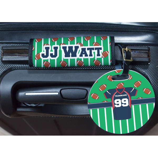 Football Jersey Round Luggage Tag & Handle Wrap - In Context