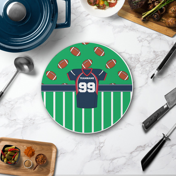Football Jersey Round Stone Trivet - In Context View