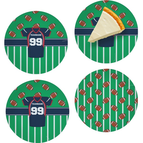 Custom Football Jersey Set of 4 Glass Appetizer / Dessert Plate 8" (Personalized)