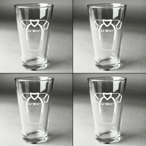 Football Jersey Set of Four Engraved Beer Glasses - Individual View