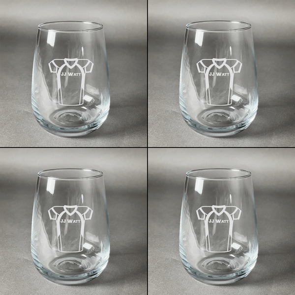 Football Jersey Set of Four Personalized Stemless Wineglasses (Approval)