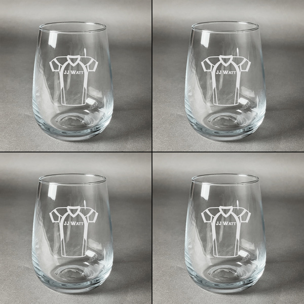 Football Jersey Set of Four Personalized Stemless Wineglasses (Approval)