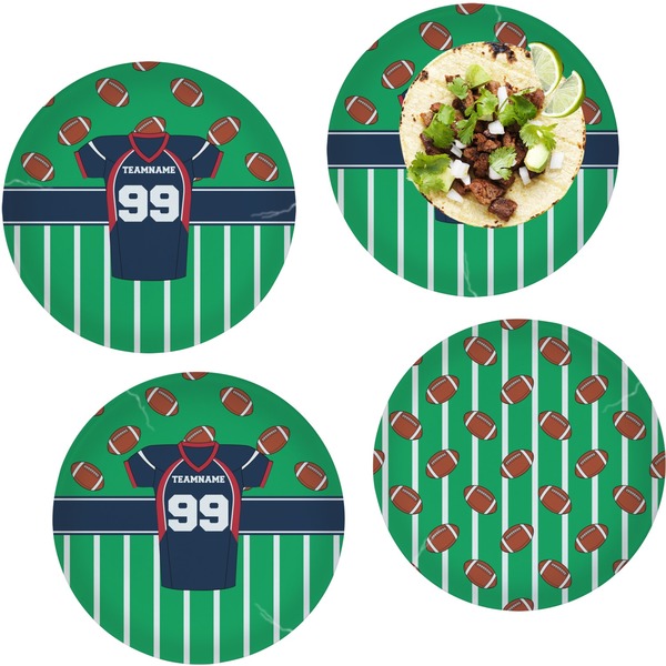 Custom Football Jersey Set of 4 Glass Lunch / Dinner Plate 10" (Personalized)