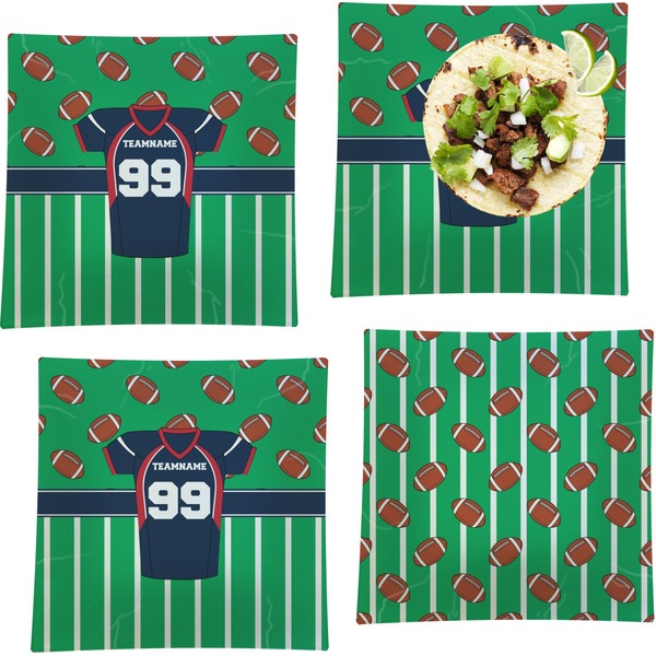 Custom Football Jersey Set of 4 Glass Square Lunch / Dinner Plate 9.5" (Personalized)