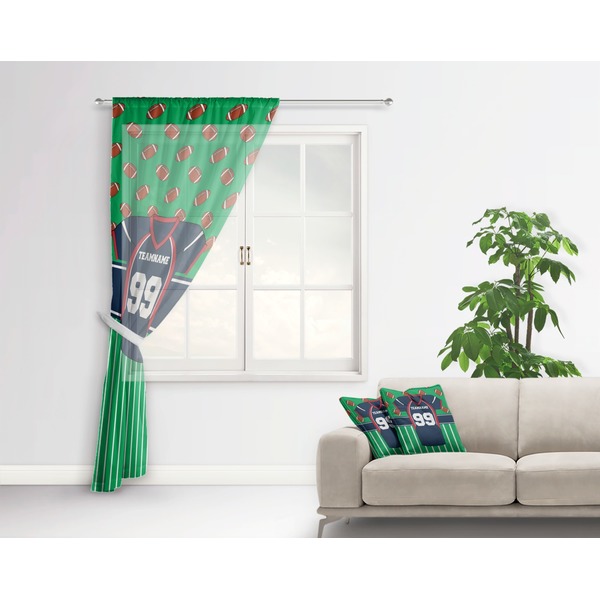 Football Jersey Sheer Curtain With Window and Rod - in Room Matching Pillow