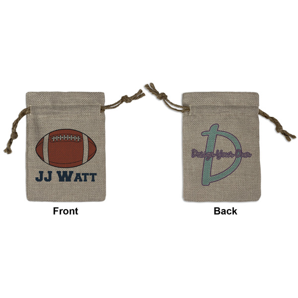 Custom Football Jersey Small Burlap Gift Bag - Front & Back (Personalized)