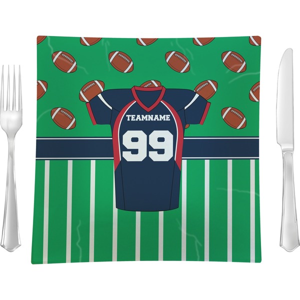 Custom Football Jersey 9.5" Glass Square Lunch / Dinner Plate- Single or Set of 4 (Personalized)