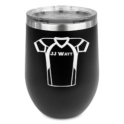 Football Jersey Stemless Stainless Steel Wine Tumbler - Black - Double Sided (Personalized)