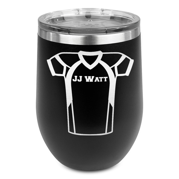 Custom Football Jersey Stemless Wine Tumbler - 5 Color Choices - Stainless Steel  (Personalized)