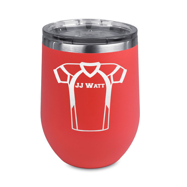 Custom Football Jersey Stemless Stainless Steel Wine Tumbler - Coral - Double Sided (Personalized)