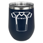 Football Jersey Stemless Stainless Steel Wine Tumbler - Navy - Single Sided (Personalized)