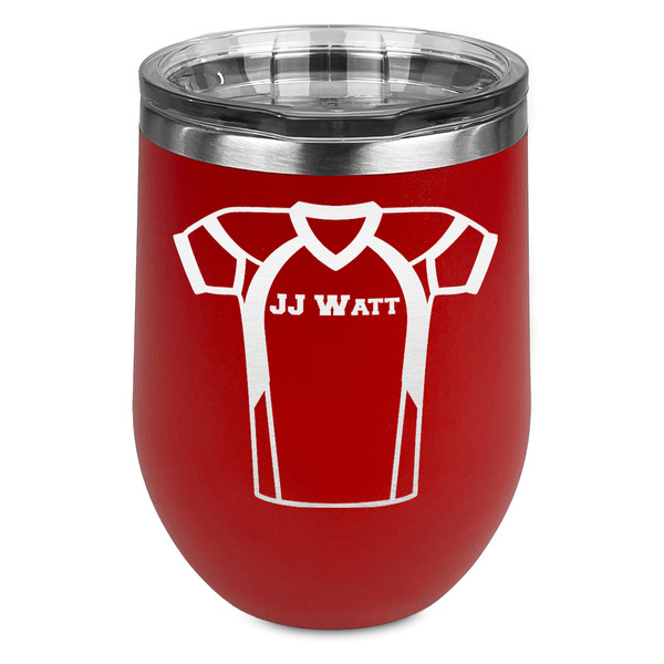 Custom Football Jersey Stemless Stainless Steel Wine Tumbler - Red - Double Sided (Personalized)