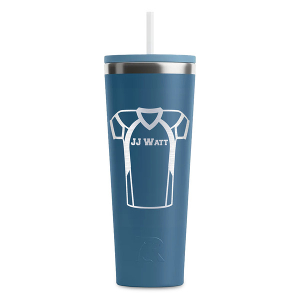 Custom Football Jersey RTIC Everyday Tumbler with Straw - 28oz - Steel Blue - Double-Sided (Personalized)