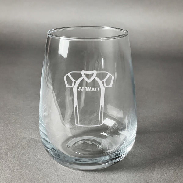 Custom Football Jersey Stemless Wine Glass (Single) (Personalized)