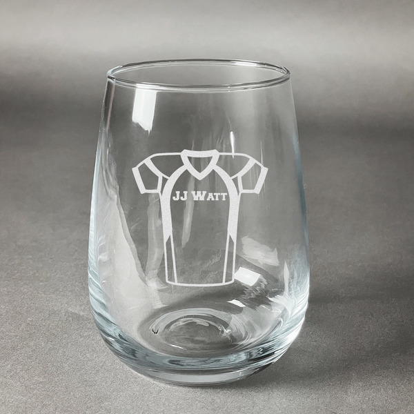 Custom Football Jersey Stemless Wine Glass (Single) (Personalized)