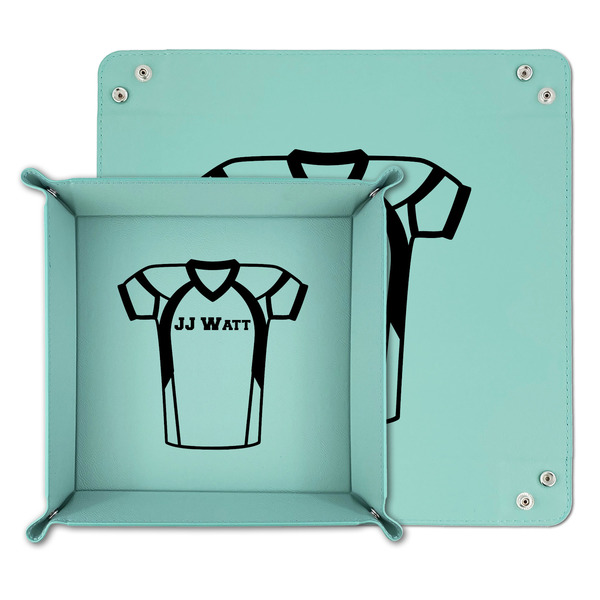Football Jersey Teal Faux Leather Valet Trays - PARENT MAIN
