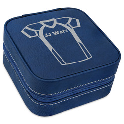 Football Jersey Travel Jewelry Box - Navy Blue Leather (Personalized)