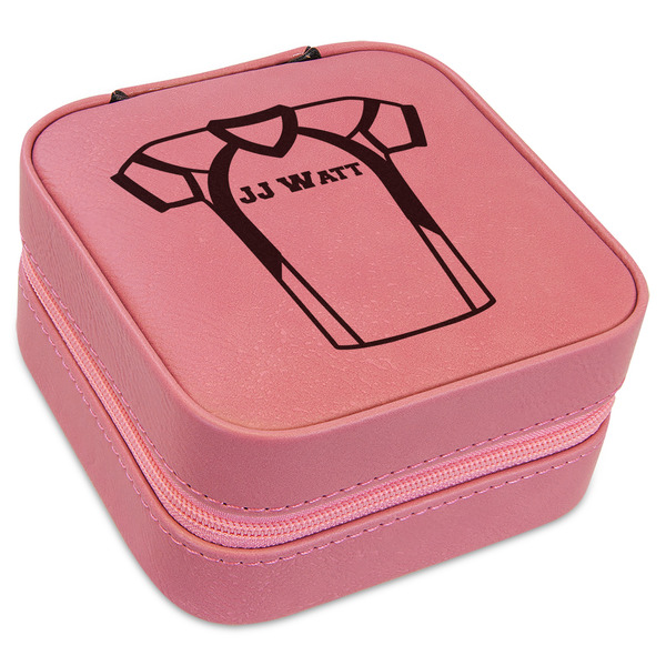 Custom Football Jersey Travel Jewelry Boxes - Pink Leather (Personalized)