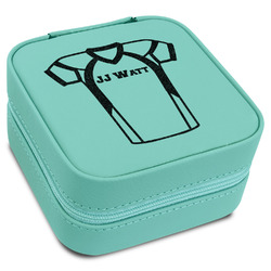 Football Jersey Travel Jewelry Box - Teal Leather (Personalized)