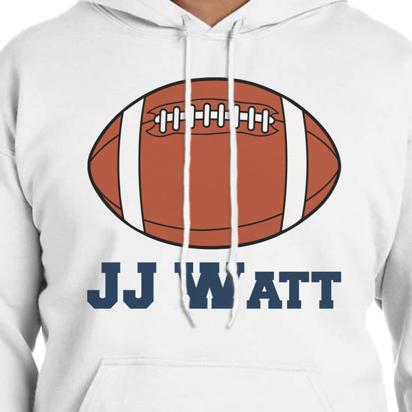 Football Jersey White Hoodie on Model - CloseUp